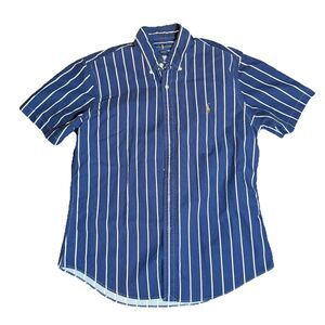 Ralph Lauren Blue White Striped Button Oxford Cotton Shirt Boys Large